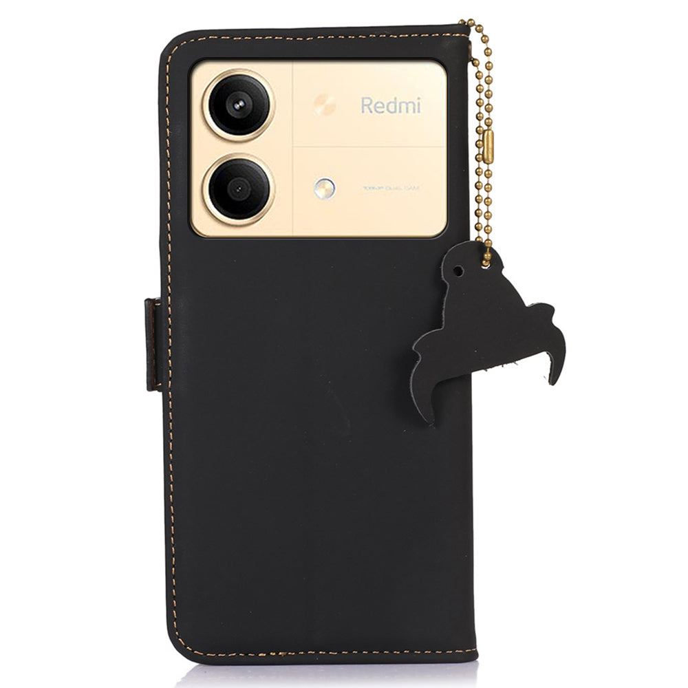 For Xiaomi Redmi Note 13R Pro 5G Genuine Cow Leather Phone Case RFID Blocking - Black For Xiaomi Redmi Note 13R Pro 5G Genuine Cow Leather Phone Case RFID Blocking - Black